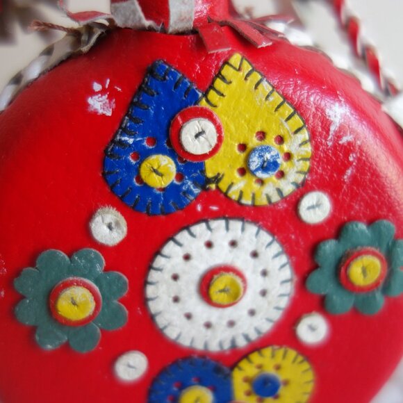 Vtg Folk Art Leather Wrapped Glass Bottle / Flask / Canteen - Picture 3 of 5